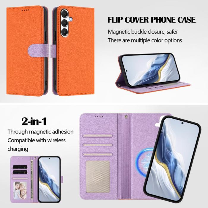 OEM - Samsung Galaxy A55 5G Plånboksfodral Konstläder Magnetiskt - Orange/Purple
