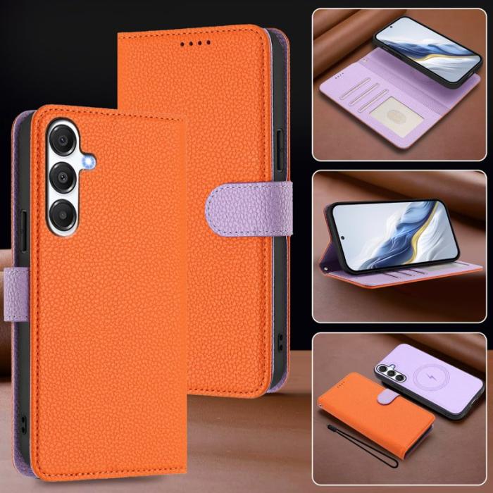 OEM - Samsung Galaxy A55 5G Plånboksfodral Konstläder Magnetiskt - Orange/Purple