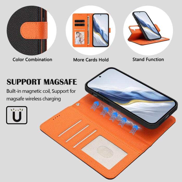 OEM - Samsung Galaxy A55 5G Plånboksfodral Konstläder Magnetiskt - Svart / Orange