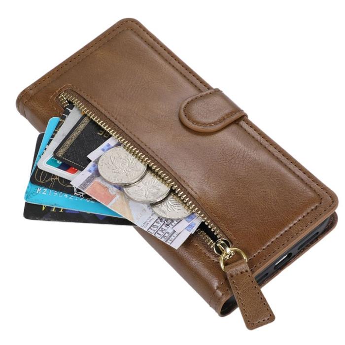 OEM - Samsung Galaxy A55 5G Plånboksfodral Konstläder Med Dragkedja - Brun