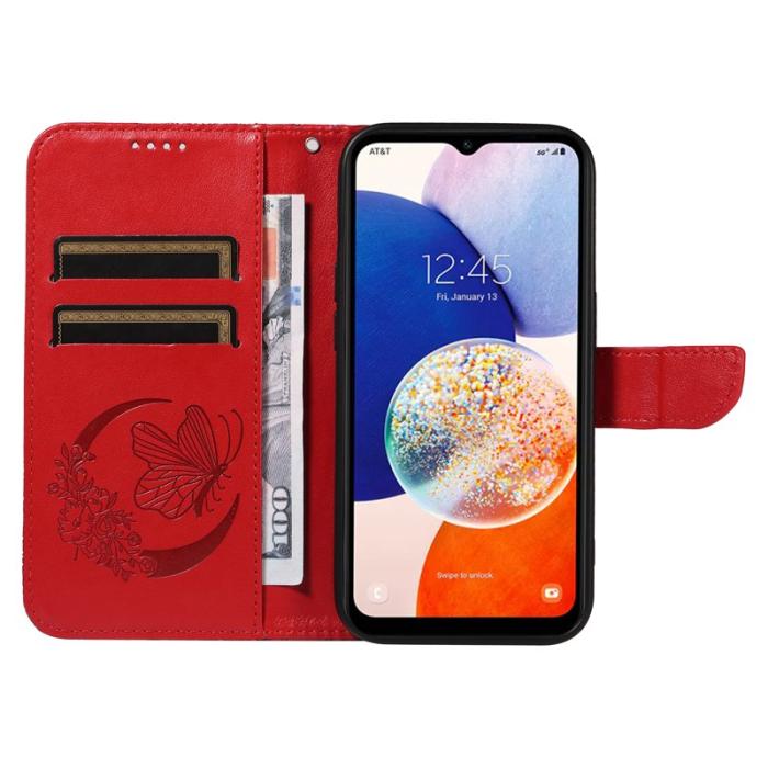 OEM - Samsung Galaxy A55 5G Plånboksfodral Konstläder Med Rem - Röd