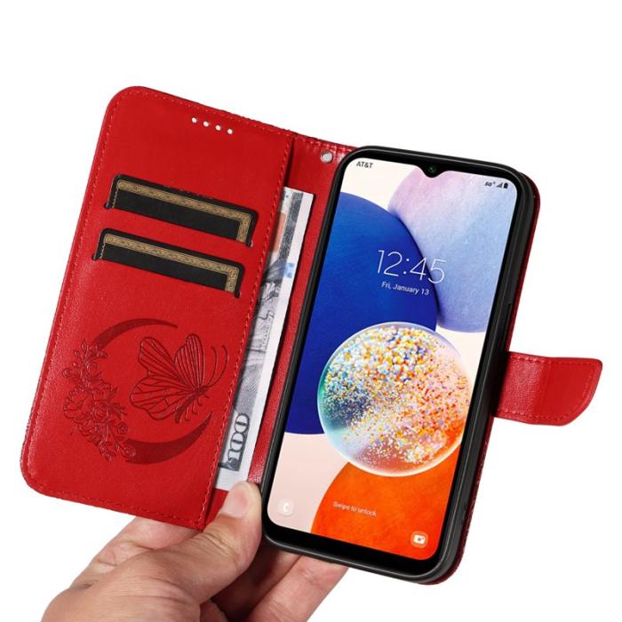 OEM - Samsung Galaxy A55 5G Plånboksfodral Konstläder Med Rem - Röd