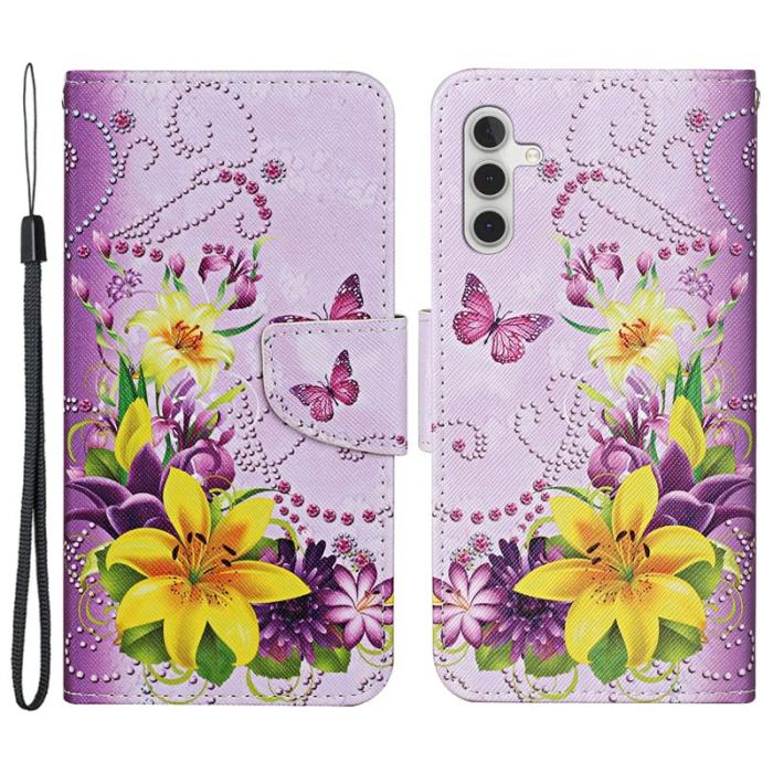 OEM - Samsung Galaxy A55 5G Plånboksfodral Konstläder Mönster - Blommor / Fjärilar