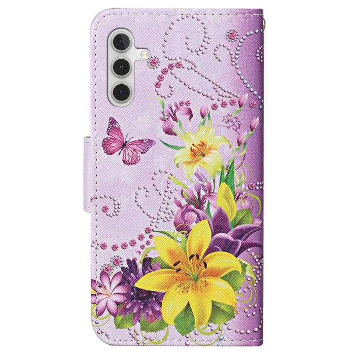 OEM - Samsung Galaxy A55 5G Plånboksfodral Konstläder Mönster - Blommor / Fjärilar