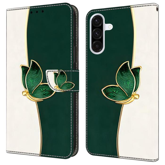 OEM - Samsung Galaxy A55 5G Plånboksfodral Konstläder Mönstertryck - Grön Fjäril