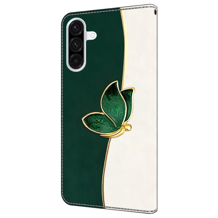 OEM - Samsung Galaxy A55 5G Plånboksfodral Konstläder Mönstertryck - Grön Fjäril