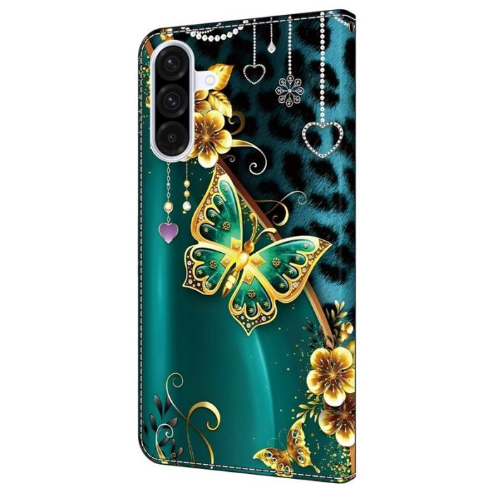 OEM - Samsung Galaxy A55 5G Plånboksfodral Konstläder Mönstertryck Guld Blomma Fjäril