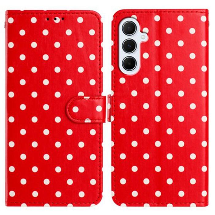 OEM - Samsung Galaxy A55 5G Plånboksfodral Konstläder Polka Dot - Röd