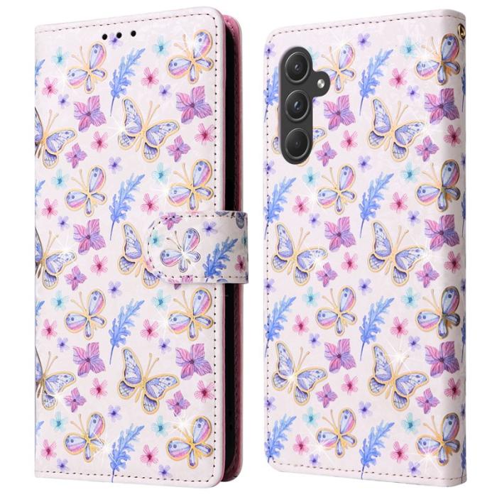 OEM - Samsung Galaxy A55 5G Plånboksfodral Konstläder RFID Skydd - Fjäril Blomma