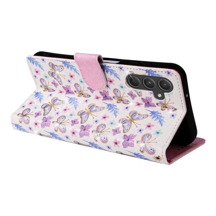 OEM - Samsung Galaxy A55 5G Plånboksfodral Konstläder RFID Skydd - Fjäril Blomma
