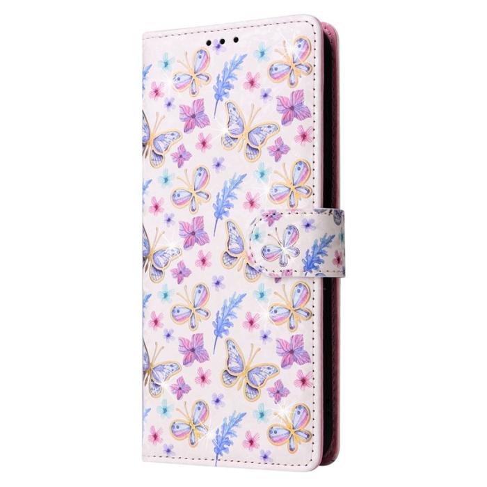 OEM - Samsung Galaxy A55 5G Plånboksfodral Konstläder RFID Skydd - Fjäril Blomma