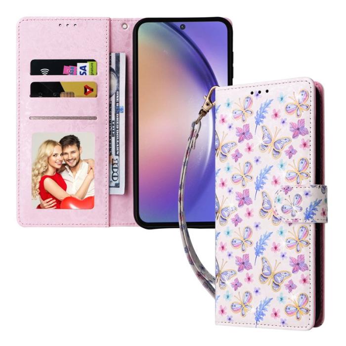 OEM - Samsung Galaxy A55 5G Plånboksfodral Konstläder RFID Skydd - Fjäril Blomma
