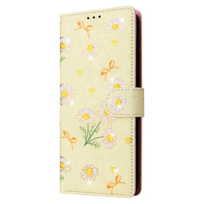 OEM - Samsung Galaxy A55 5G Plånboksfodral Konstläder RFID Skydd - Gul Daisy