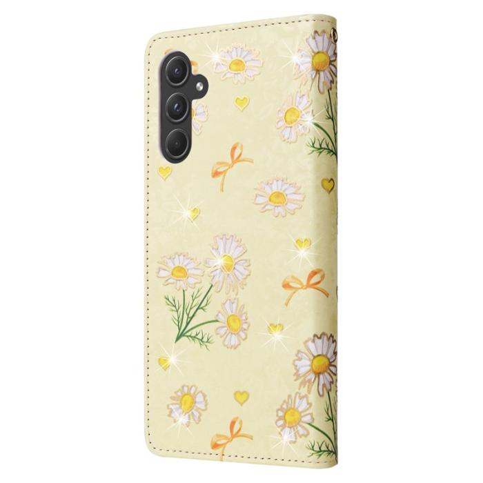 OEM - Samsung Galaxy A55 5G Plånboksfodral Konstläder RFID Skydd - Gul Daisy