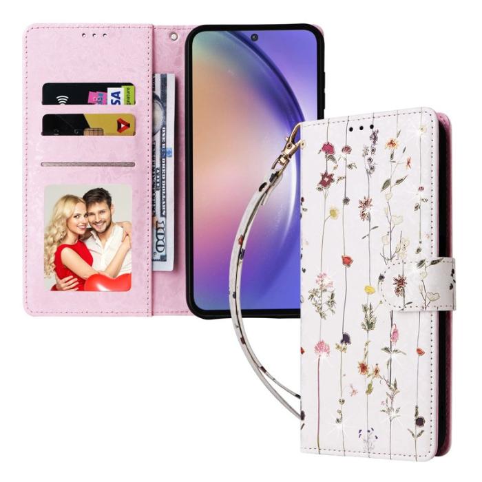 OEM - Samsung Galaxy A55 5G Plånboksfodral Konstläder RFID Skydd - Liten Blomma