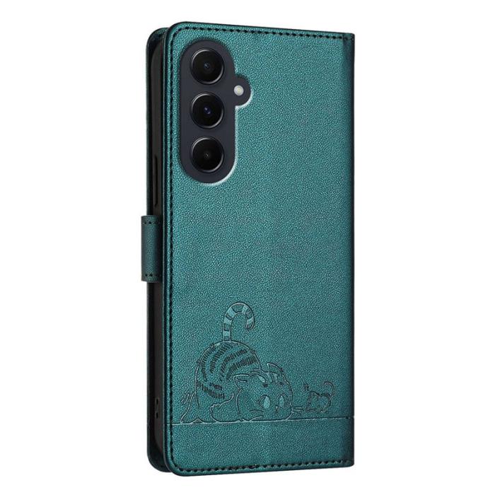 OEM - Samsung Galaxy A55 5G Plånboksfodral Konstläder RFID Skydd - Grön