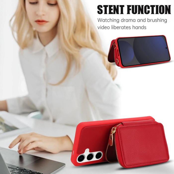 OEM - Samsung Galaxy A55 5G Fodral KonstLäder RFID-Skydd - Röd