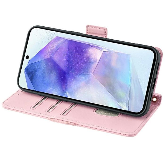 OEM - Samsung Galaxy A55 5G Plånboksfodral Konstläder RFID Skydd - Rosa