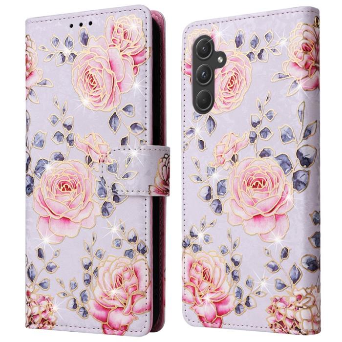 OEM - Samsung Galaxy A55 5G Plånboksfodral Konstläder RFID Skydd - Rosablomma