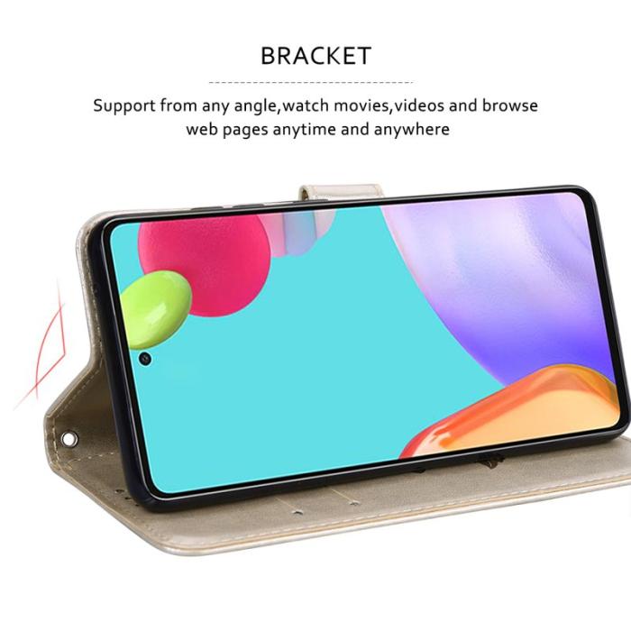 OEM - Samsung Galaxy A55 5G Plånboksfodral Konstläder Rosmönster - Guld