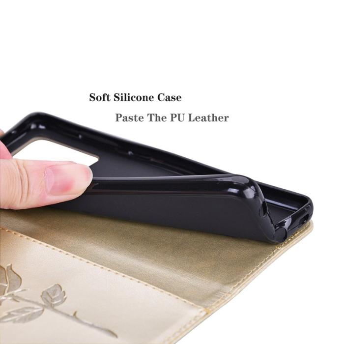 OEM - Samsung Galaxy A55 5G Plånboksfodral Konstläder Rosmönster - Guld