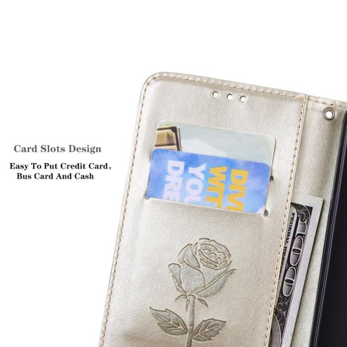 OEM - Samsung Galaxy A55 5G Plånboksfodral Konstläder Rosmönster - Guld