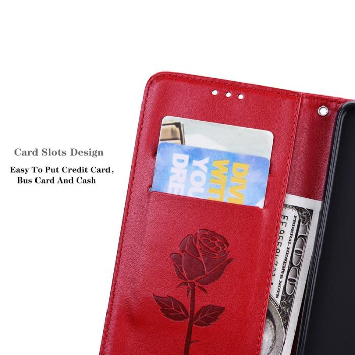 OEM - Samsung Galaxy A55 5G Plånboksfodral Konstläder Rosmönster - Röd