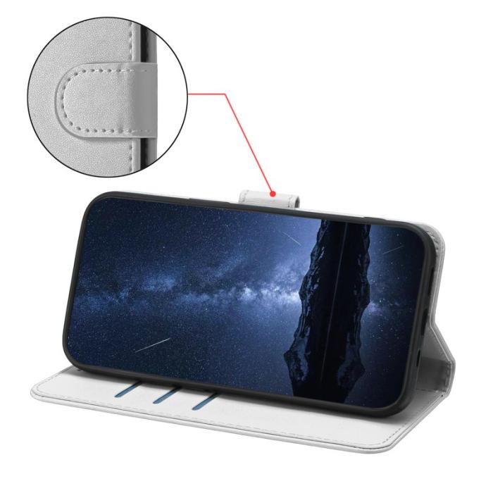 OEM - Samsung Galaxy A55 5G Fodral KonstLäder Ställ Solid Färg - Silver