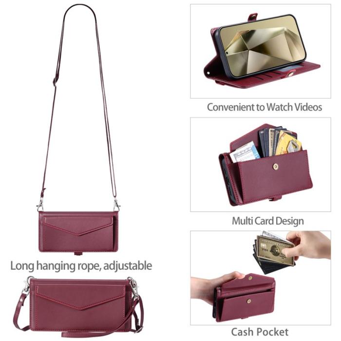 OEM - Samsung Galaxy A55 5G Plånboksfodral Konstläder Ställ - Vinröd