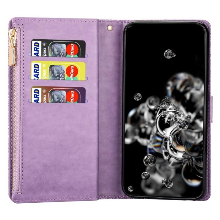 OEM - Samsung Galaxy A55 5G Plånboksfodral Konstläder Ställ Zipper Glittrig - Lila