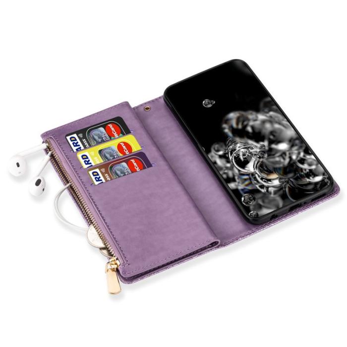 OEM - Samsung Galaxy A55 5G Plånboksfodral Konstläder Ställ Zipper Glittrig - Lila