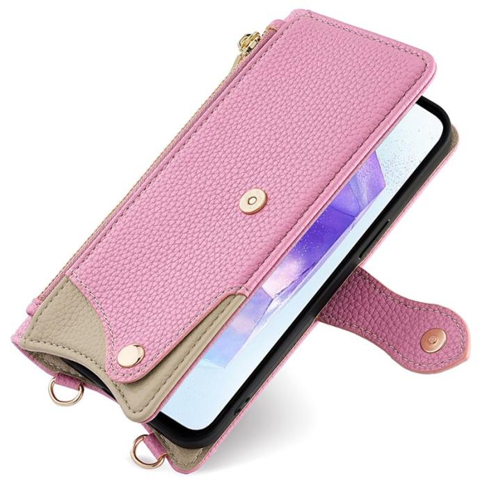 OEM - Samsung Galaxy A55 5G Plånboksfodral Konstläder Ställfunktion - Rosa