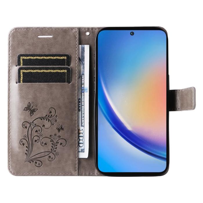 OEM - Samsung Galaxy A55 5G Plånboksfodral Blommönster Konstläder - Grå