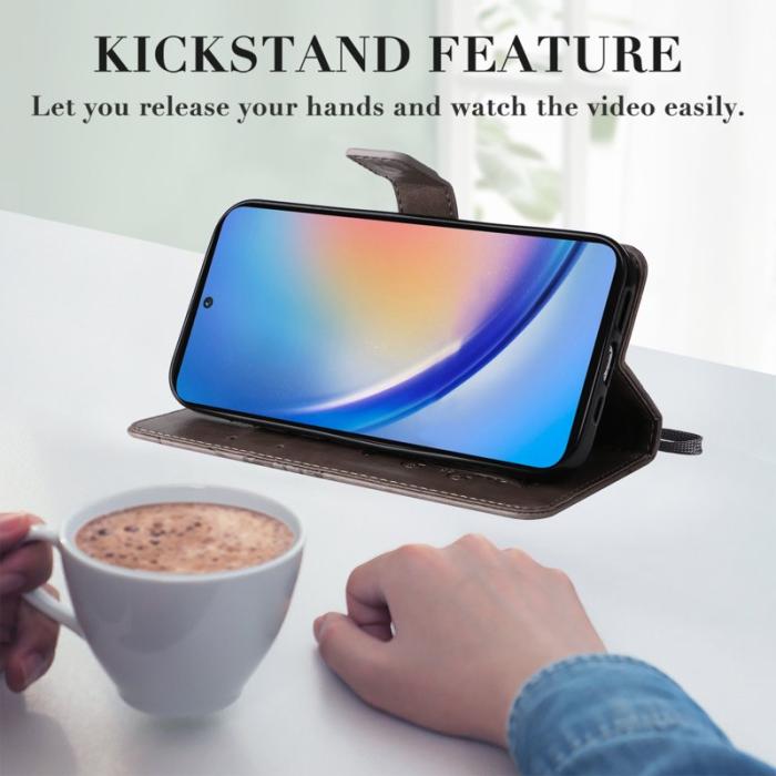 OEM - Samsung Galaxy A55 5G Plånboksfodral Blommönster Konstläder - Grå