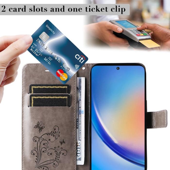 OEM - Samsung Galaxy A55 5G Plånboksfodral Blommönster Konstläder - Grå