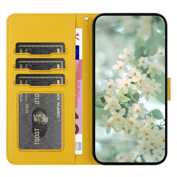 OEM - Samsung Galaxy A55 5G Plånboksfodral Blommönster Konstläder - Gul