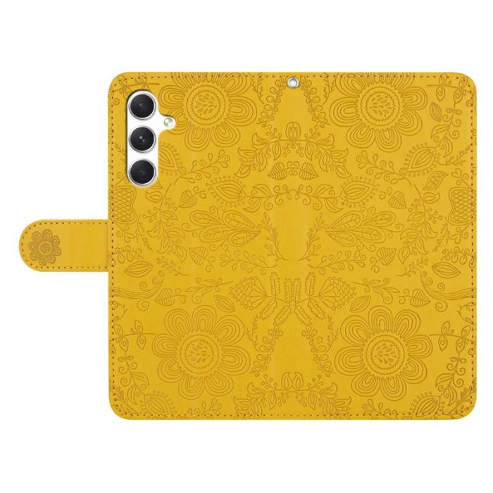 OEM - Samsung Galaxy A55 5G Plånboksfodral Blommönster Konstläder - Gul