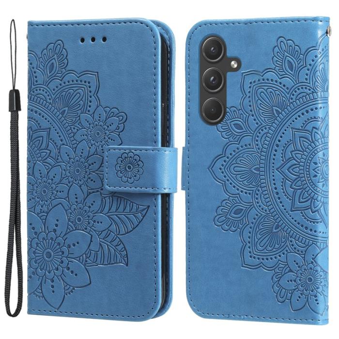 OEM - Samsung Galaxy A55 5G Plånboksfodral Blommönster Konstläder Ställ - Blå