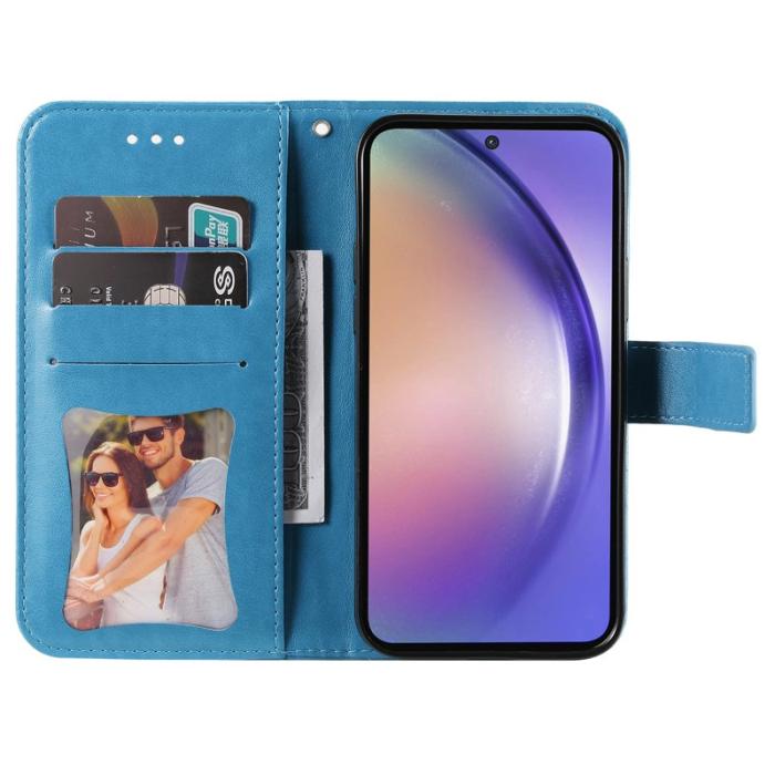 OEM - Samsung Galaxy A55 5G Plånboksfodral Blommönster Konstläder Ställ - Blå