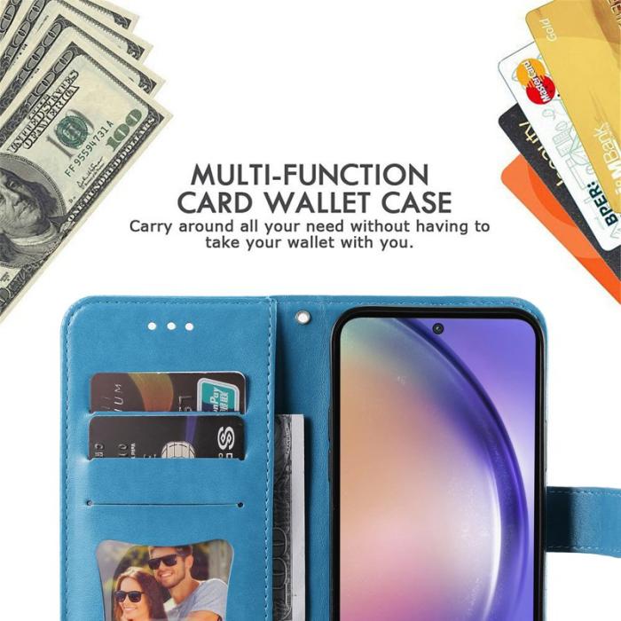 OEM - Samsung Galaxy A55 5G Plånboksfodral Blommönster Konstläder Ställ - Blå