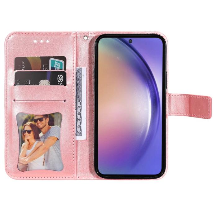 OEM - Samsung Galaxy A55 5G Plånboksfodral Blommönster Konstläder Ställ - Rosa