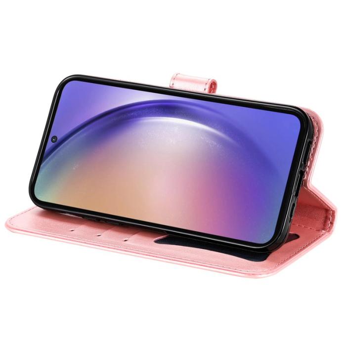 OEM - Samsung Galaxy A55 5G Plånboksfodral Blommönster Konstläder Ställ - Rosa