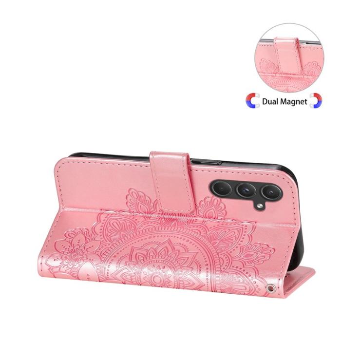 OEM - Samsung Galaxy A55 5G Plånboksfodral Blommönster Konstläder Ställ - Rosa