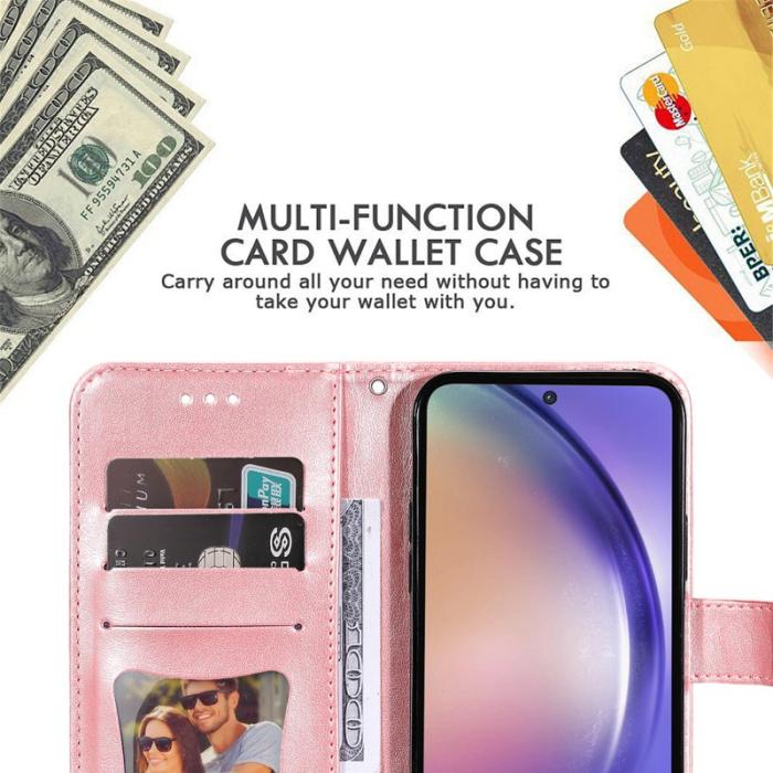 OEM - Samsung Galaxy A55 5G Plånboksfodral Blommönster Konstläder Ställ - Rosa