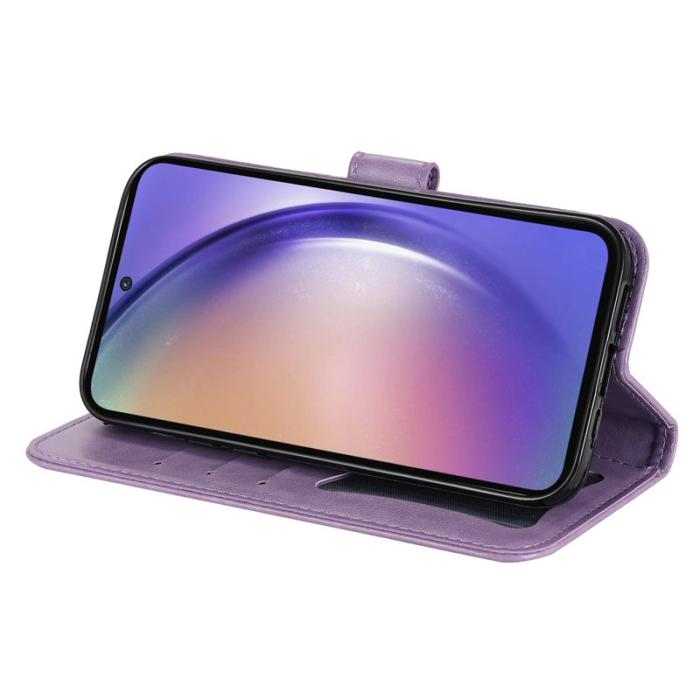 OEM - Samsung Galaxy A55 5G Plånboksfodral Blommönster Konstläder Ställ - Lila
