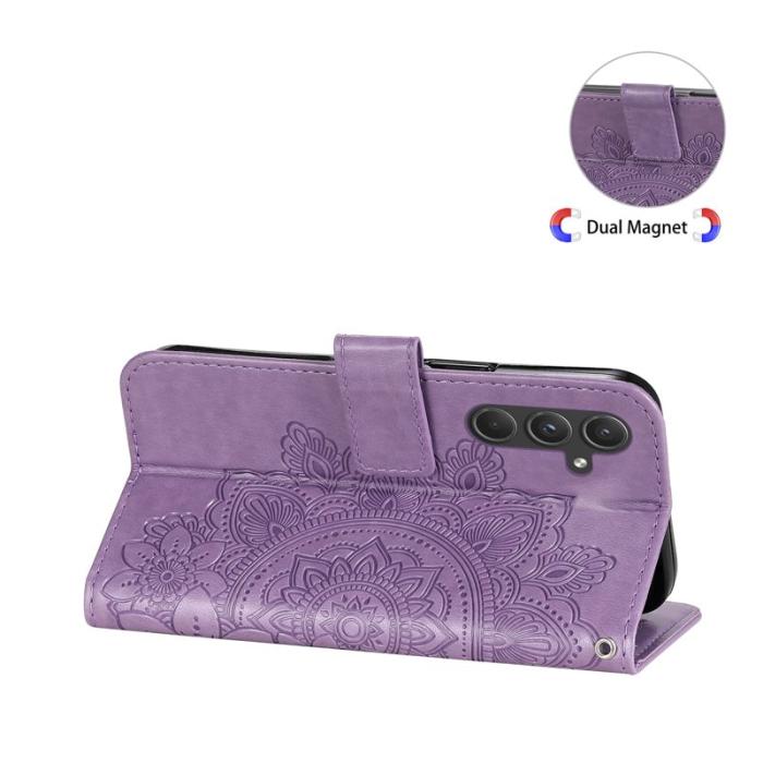 OEM - Samsung Galaxy A55 5G Plånboksfodral Blommönster Konstläder Ställ - Lila
