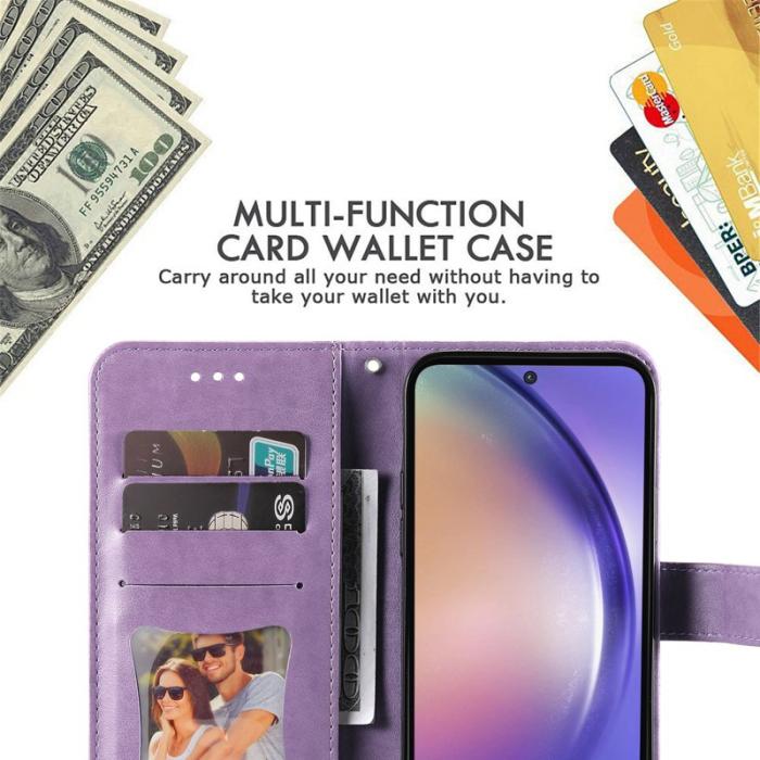 OEM - Samsung Galaxy A55 5G Plånboksfodral Blommönster Konstläder Ställ - Lila