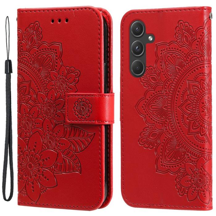 OEM - Samsung Galaxy A55 5G Plånboksfodral Blommönster Konstläder Ställ - Röd