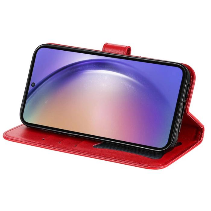 OEM - Samsung Galaxy A55 5G Plånboksfodral Blommönster Konstläder Ställ - Röd