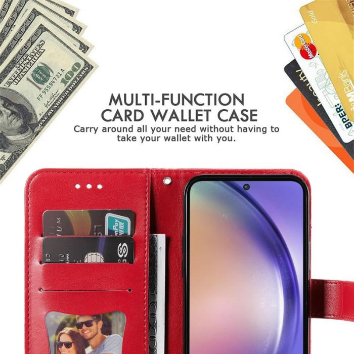 OEM - Samsung Galaxy A55 5G Plånboksfodral Blommönster Konstläder Ställ - Röd